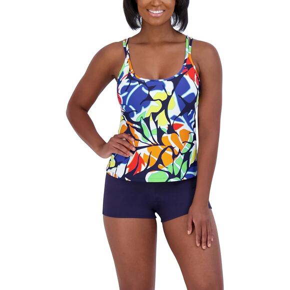 Nautica Women's XL Tradewinds Double Cross Back Tankini Swim Top Beach J4-3 - Picture 1 of 8